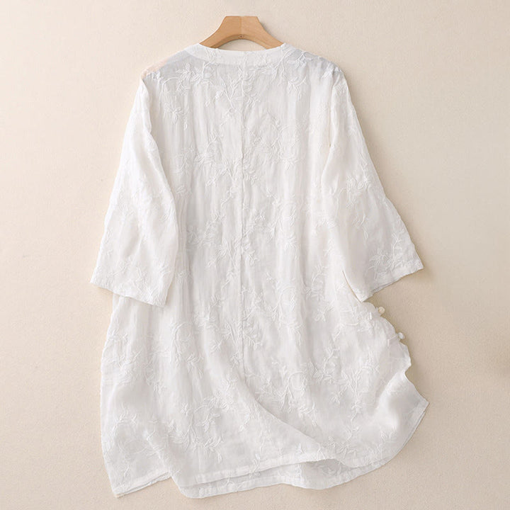 Buddha Stones Chemise en coton à manches longues et col en V pour femme, motif feuilles, idéale pour le printemps - image 10