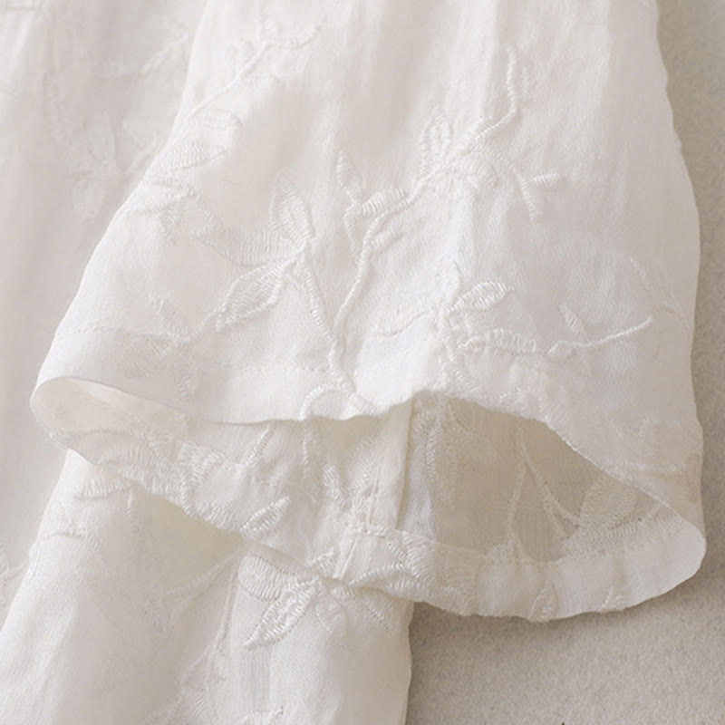 Buddha Stones Chemise en coton à manches longues et col en V pour femme, motif feuilles, idéale pour le printemps - image 12