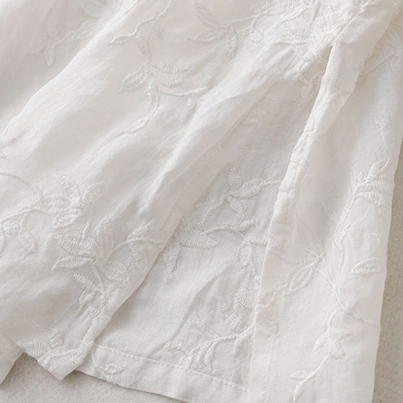 Buddha Stones Chemise en coton à manches longues et col en V pour femme, motif feuilles, idéale pour le printemps - image 16