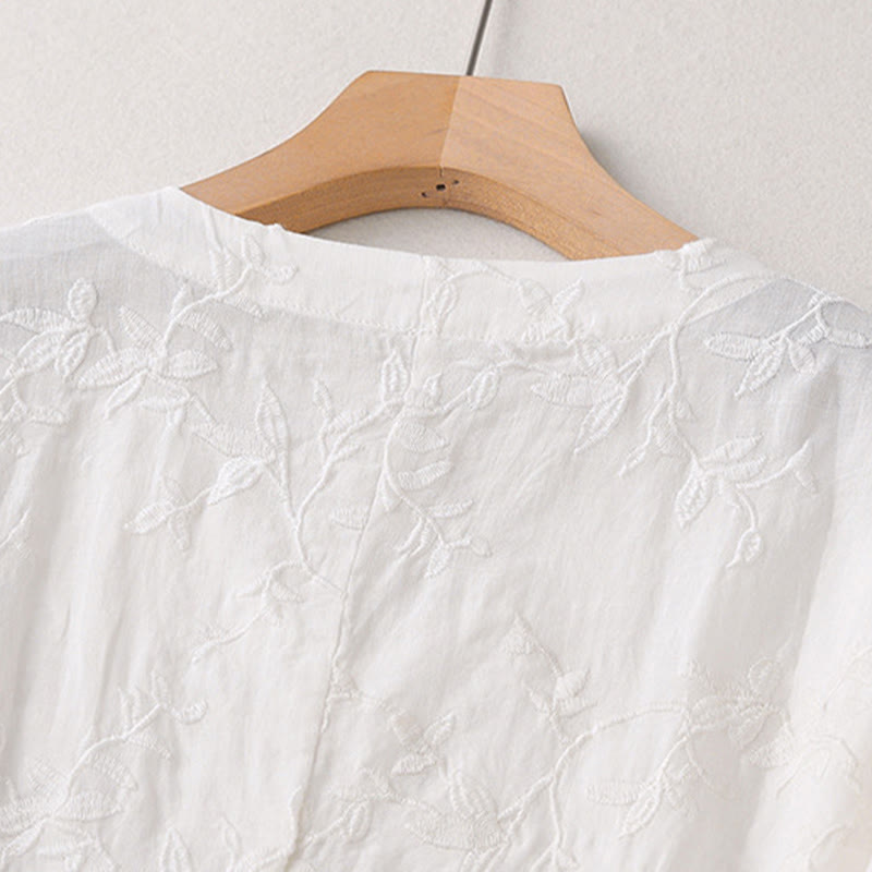 Buddha Stones Chemise en coton à manches longues et col en V pour femme, motif feuilles, idéale pour le printemps - image 15