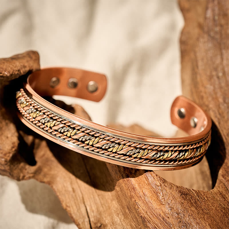 Buddha Stones Bracelet manchette rétro ouvert en cuivre torsadé, symbole de chance. - image 2