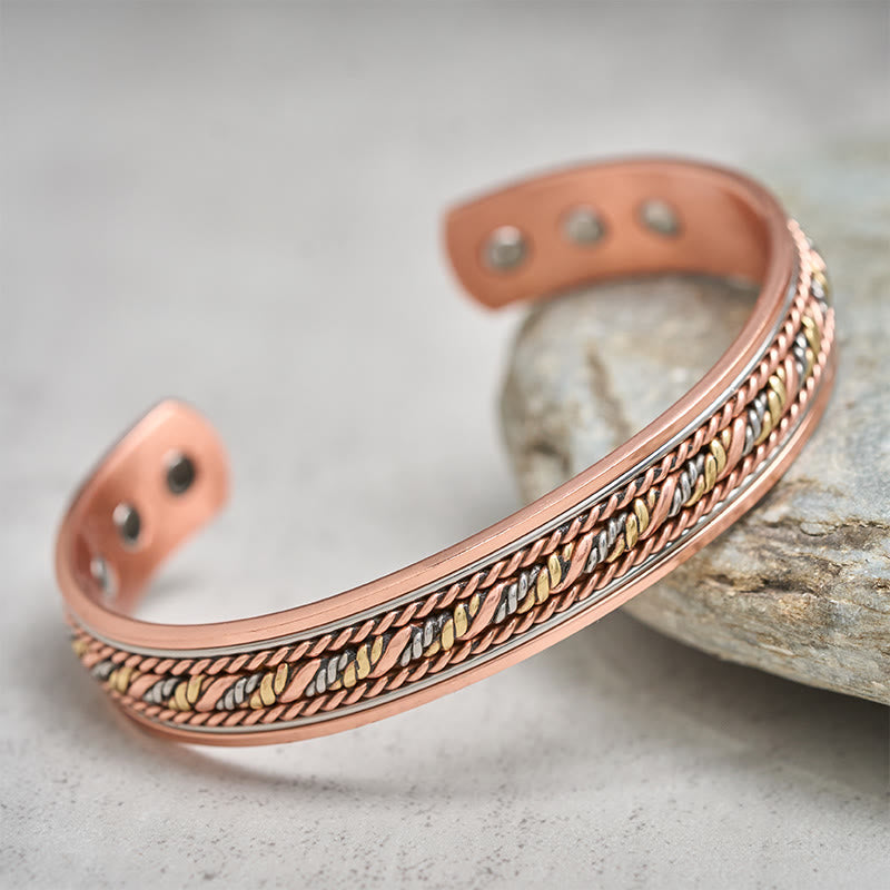 Buddha Stones Bracelet manchette rétro ouvert en cuivre torsadé, symbole de chance. - image 1
