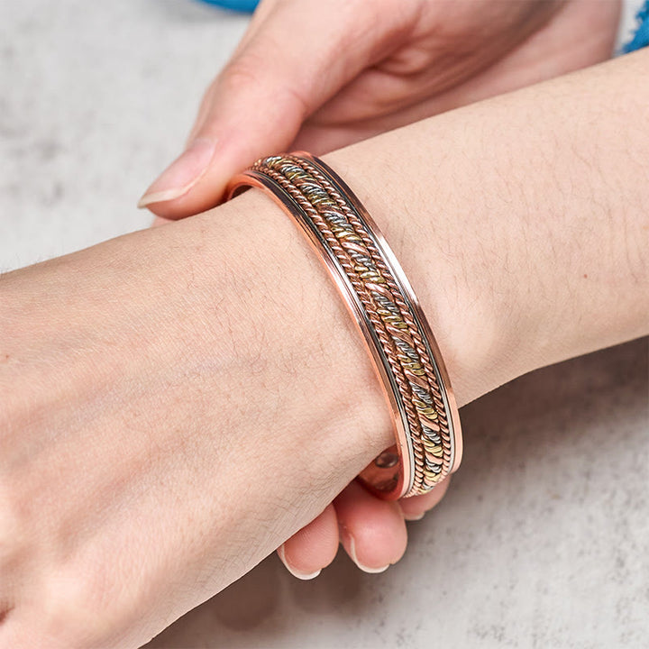 Buddha Stones Bracelet manchette rétro ouvert en cuivre torsadé, symbole de chance. - image 4