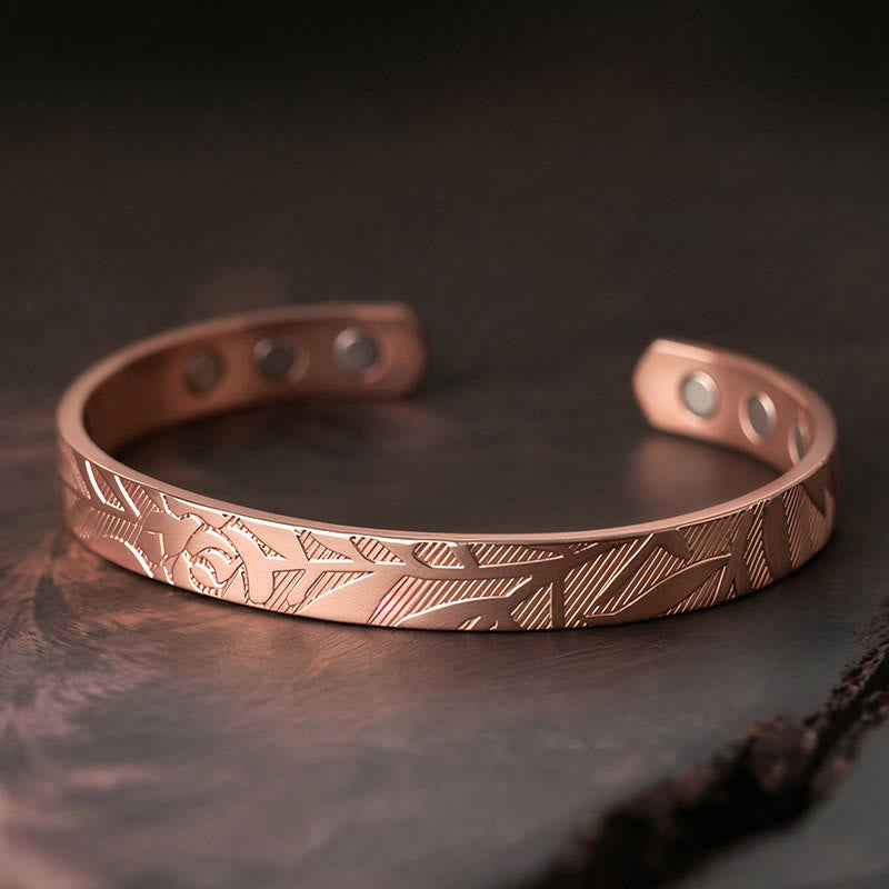 Buddha Stones Bracelet jonc ouvert en cuivre à motif de rose, symbole de chance et d'équilibre. - Bracelet en cuivre de 10 mm (tour de poignet : 15-18 cm) - image 0