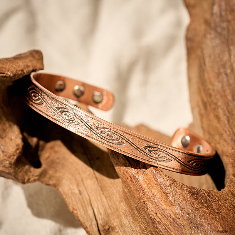 Buddha Stones Bracelet jonc ajustable en cuivre à motif spirale et à motif manchette ouverte - image 1