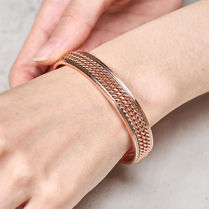 Buddha Stones Bracelet jonc ajustable ouvert en cuivre tressé, style manchette, avec motif tressé. - image 3