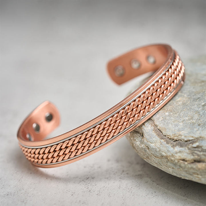 Buddha Stones Bracelet jonc ajustable ouvert en cuivre tressé, style manchette, avec motif tressé. - image 1