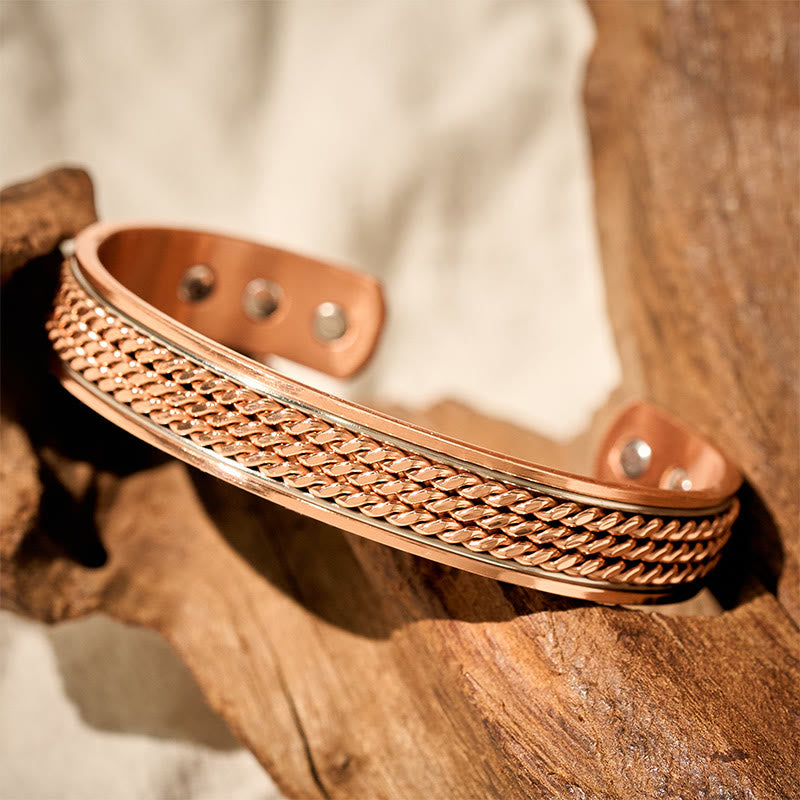 Buddha Stones Bracelet jonc ajustable ouvert en cuivre tressé, style manchette, avec motif tressé. - image 2