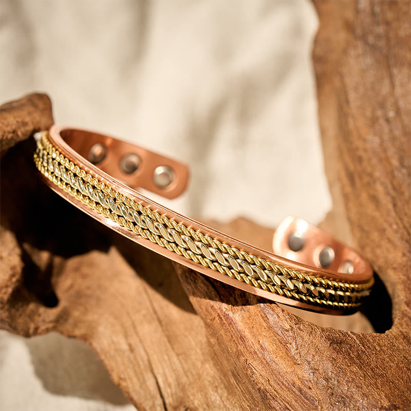 Buddha Stones Bracelet manchette ajustable rétro en cuivre torsadé, porte-bonheur. - image 1