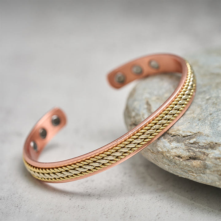 Buddha Stones Bracelet manchette ajustable rétro en cuivre torsadé, porte-bonheur. - image 2