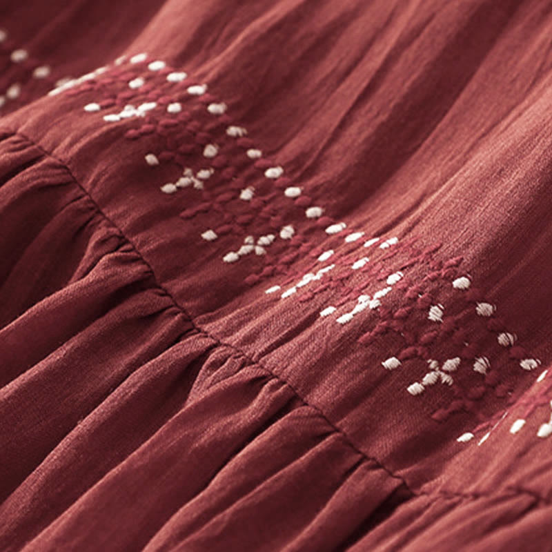 Robe midi en coton à manches courtes et poches, brodée de Buddha Stones, couleur unie - image 24