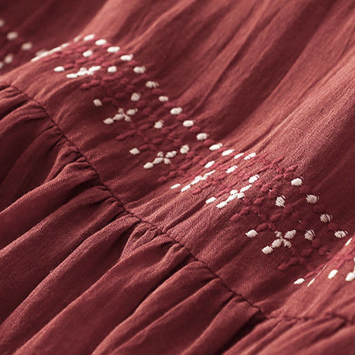 Robe midi en coton à manches courtes et poches, brodée de Buddha Stones, couleur unie - image 24