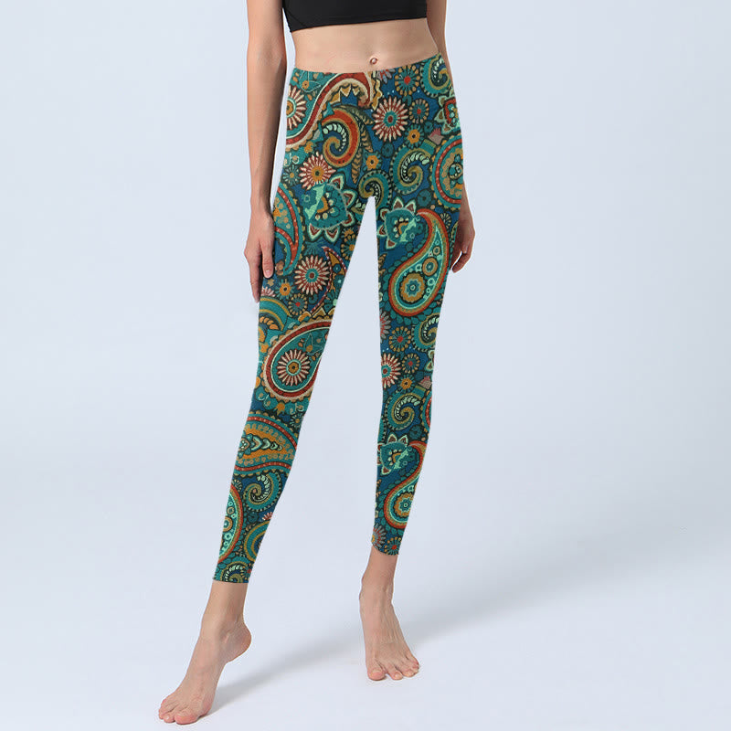 Buddha Stones Leggings de sport à imprimé cachemire rétro, pantalon de yoga pour femme - image 5