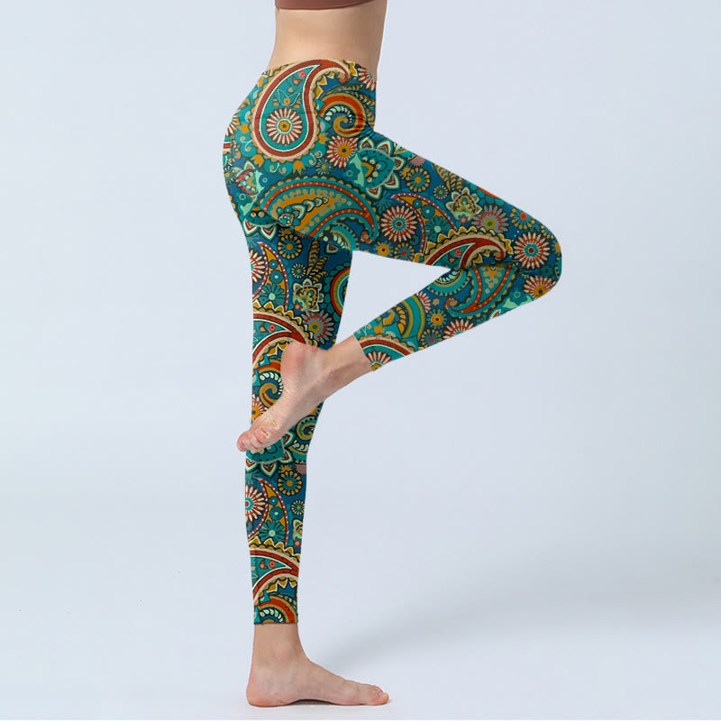 Buddha Stones Leggings de sport à imprimé cachemire rétro, pantalon de yoga pour femme - image 3
