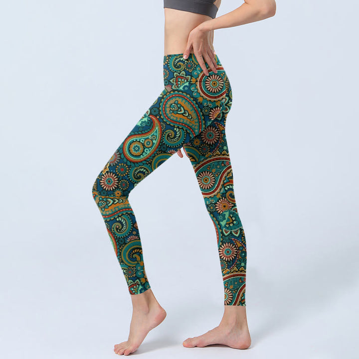 Buddha Stones Leggings de sport à imprimé cachemire rétro, pantalon de yoga pour femme - image 2