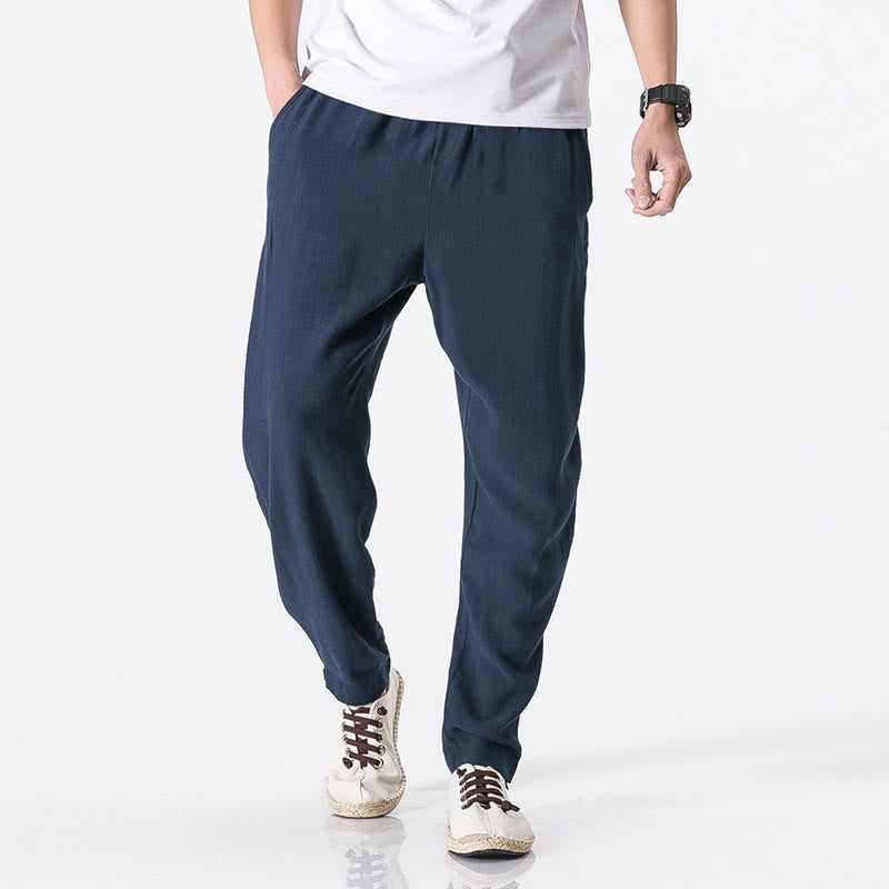 Buddha Stones Pantalon homme en polyester avec cordon de serrage à taille élastique, longueur cheville et poches - Bleu foncé - US/UK/AU46，EU56 (5XL) - image 5
