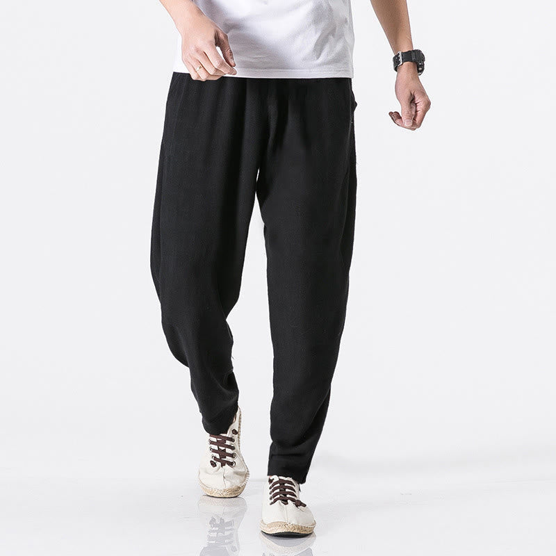Buddha Stones Pantalon homme en polyester avec cordon de serrage à taille élastique, longueur cheville et poches - Noir - US/UK/AU46，EU56 (5XL) - image 4