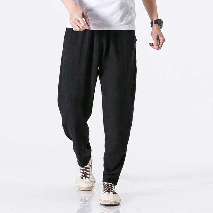 Buddha Stones Pantalon homme en polyester avec cordon de serrage à taille élastique, longueur cheville et poches - Noir - US/UK/AU46，EU56 (5XL) - image 4