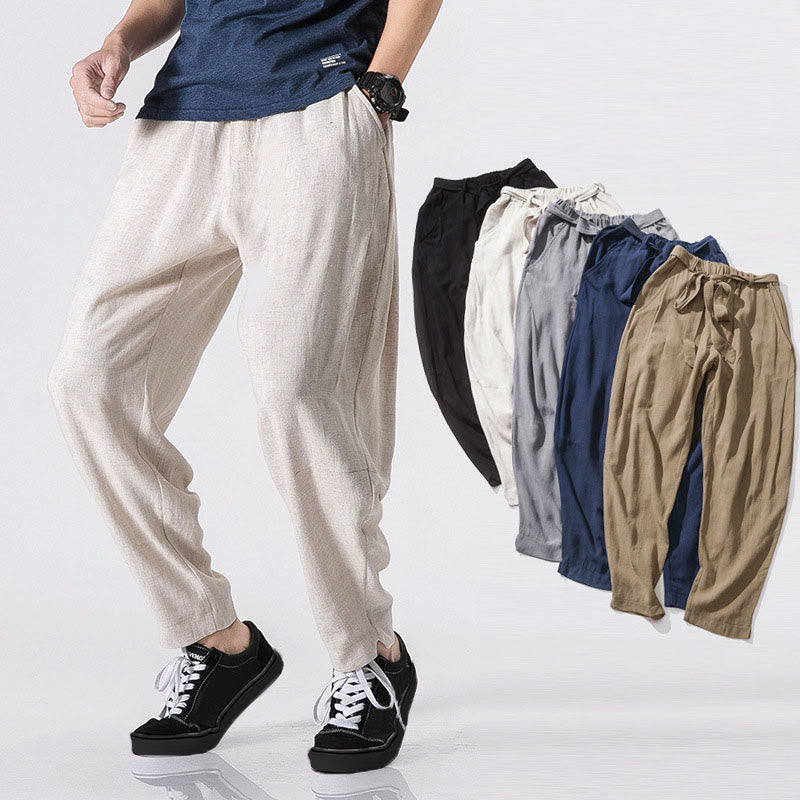 Buddha Stones Pantalon homme en polyester avec cordon de serrage à taille élastique, longueur cheville et poches - image 0