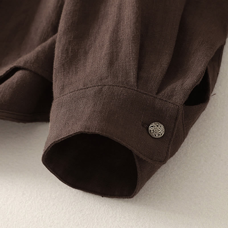 Buddha Stones Chemise en coton unie à manches longues et col en V pour femme, idéale pour le printemps - image 2