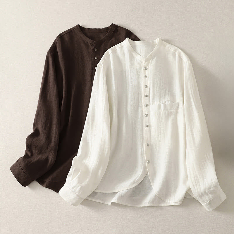 Buddha Stones Chemise en coton unie à manches longues et col en V pour femme, idéale pour le printemps - image 15