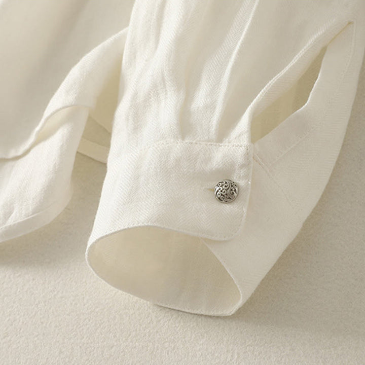 Buddha Stones Chemise en coton unie à manches longues et col en V pour femme, idéale pour le printemps - image 10