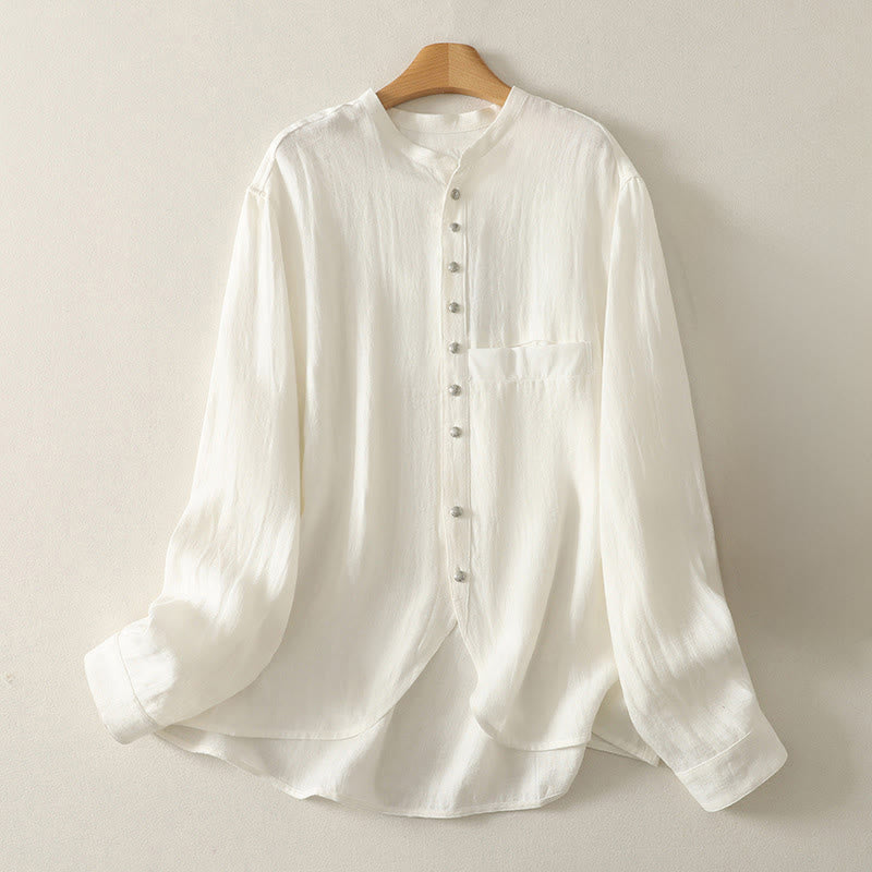 Buddha Stones Chemise en coton unie à manches longues et col en V pour femme, idéale pour le printemps - Blanc - US8-10，UK/AU12-14，EU40-42 (2XL) - image 5