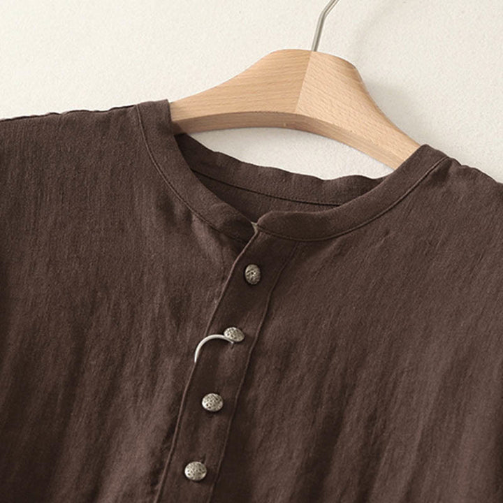 Buddha Stones Chemise en coton unie à manches longues et col en V pour femme, idéale pour le printemps - image 1