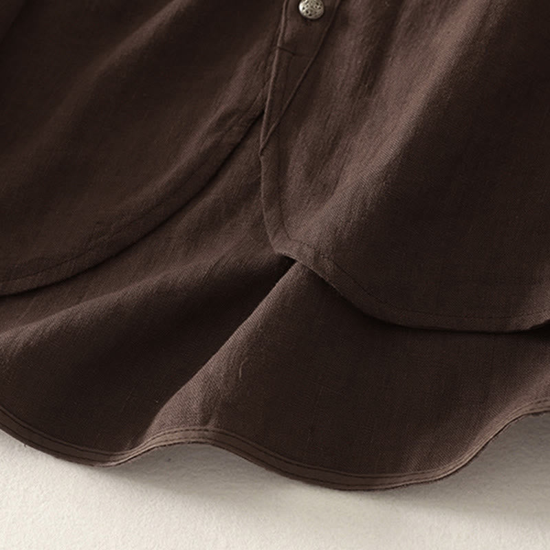 Buddha Stones Chemise en coton unie à manches longues et col en V pour femme, idéale pour le printemps - image 3