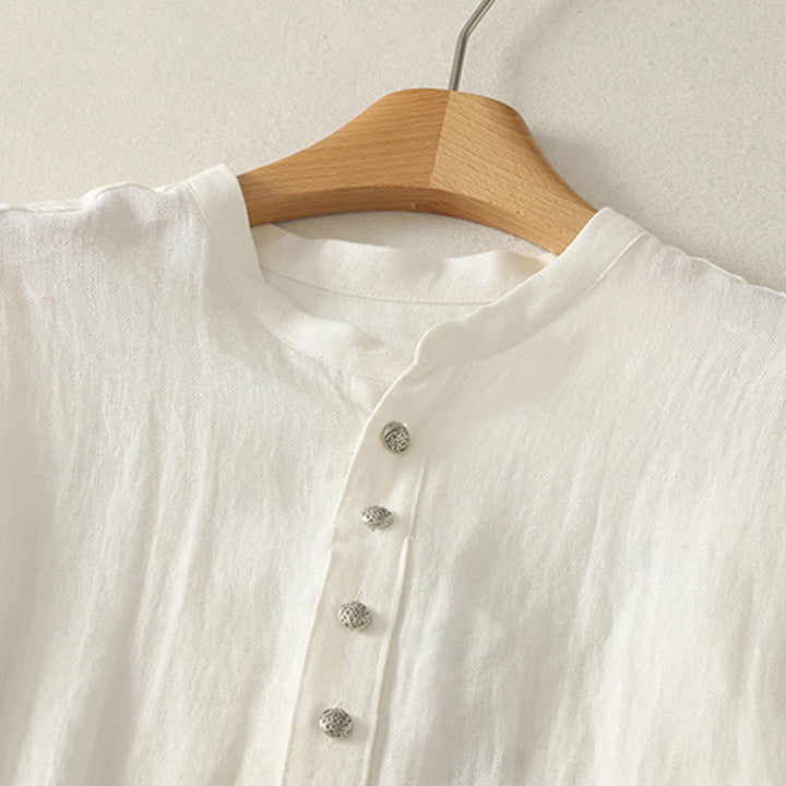 Buddha Stones Chemise en coton unie à manches longues et col en V pour femme, idéale pour le printemps - image 7