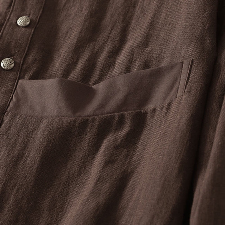 Buddha Stones Chemise en coton unie à manches longues et col en V pour femme, idéale pour le printemps - image 4