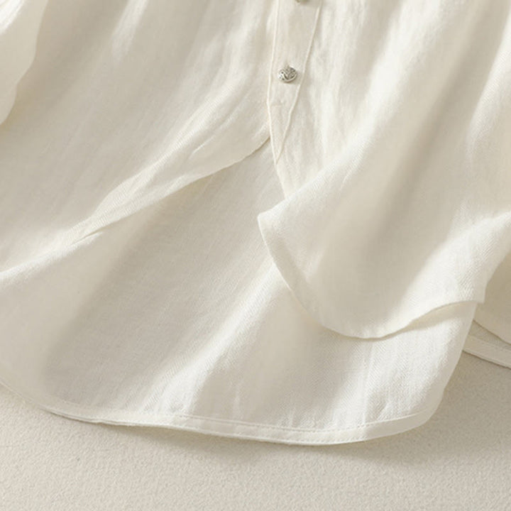 Buddha Stones Chemise en coton unie à manches longues et col en V pour femme, idéale pour le printemps - image 8