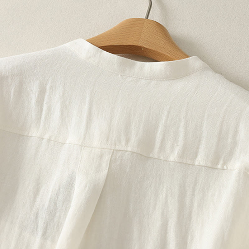 Buddha Stones Chemise en coton unie à manches longues et col en V pour femme, idéale pour le printemps - image 14