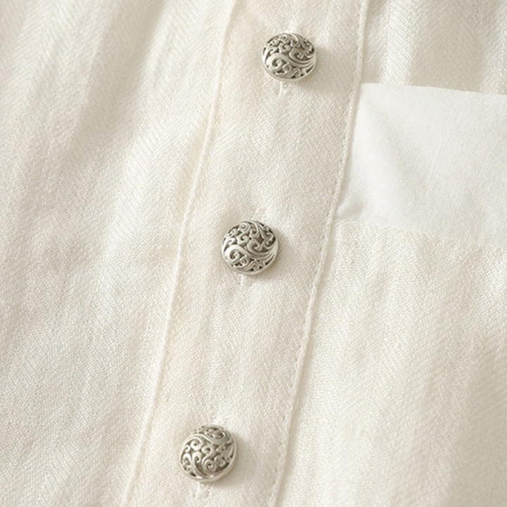 Buddha Stones Chemise en coton unie à manches longues et col en V pour femme, idéale pour le printemps - image 11