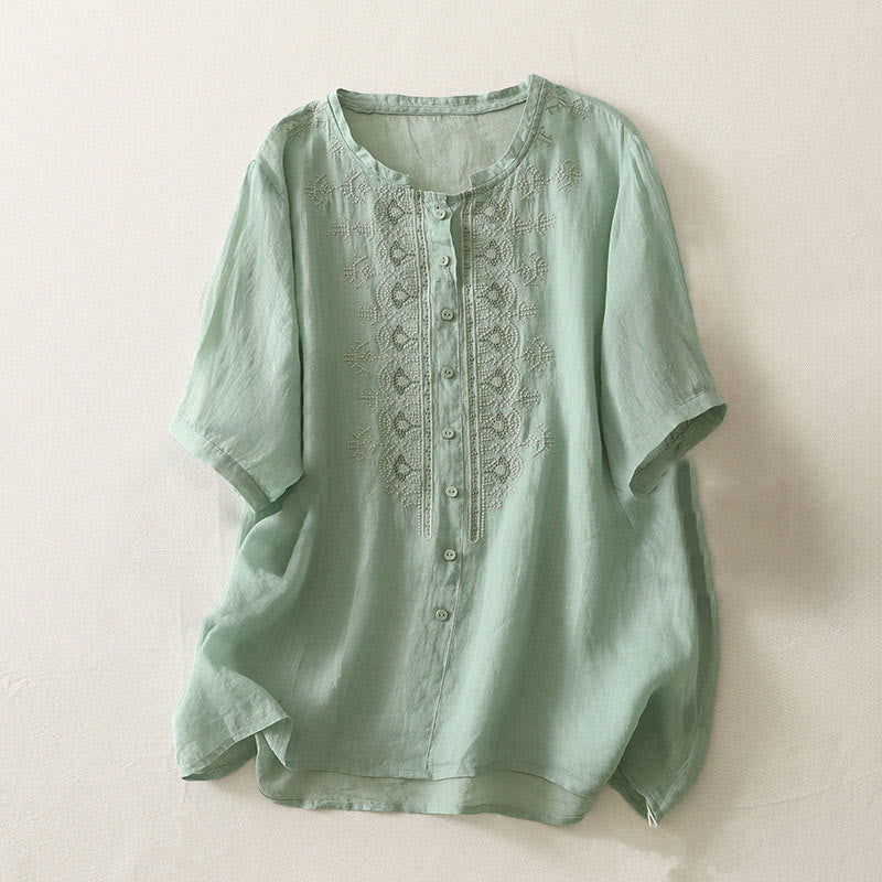 Buddha Stones Chemise d'été à manches courtes et col rond en polyester pour femme - Aigue-marine moyenne - US12，UK/AU16，EU44 (2XL) - image 10