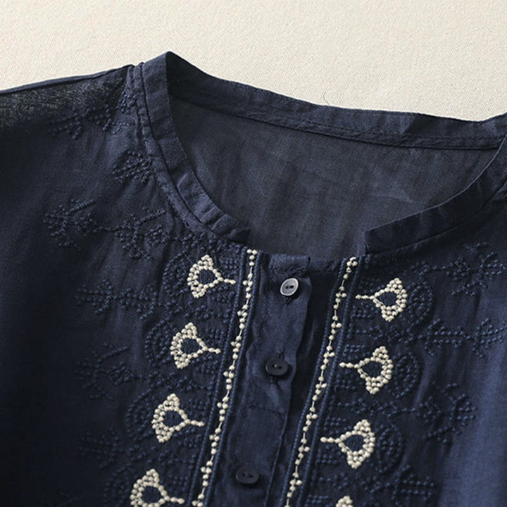 Buddha Stones Chemise d'été à manches courtes et col rond en polyester pour femme - image 1