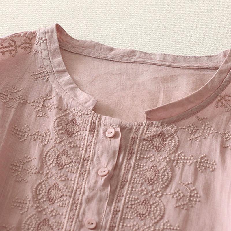 Buddha Stones Chemise d'été à manches courtes et col rond en polyester pour femme - image 6