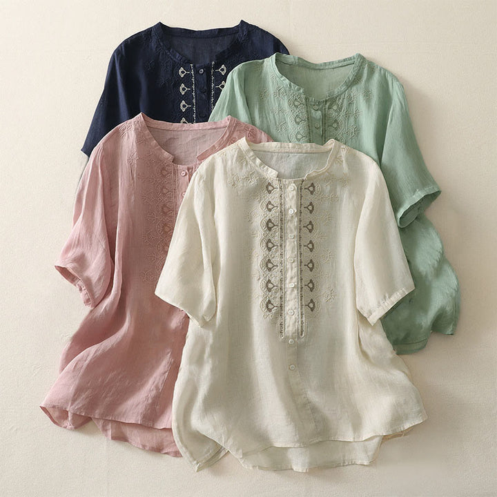 Buddha Stones Chemise d'été à manches courtes et col rond en polyester pour femme - image 23