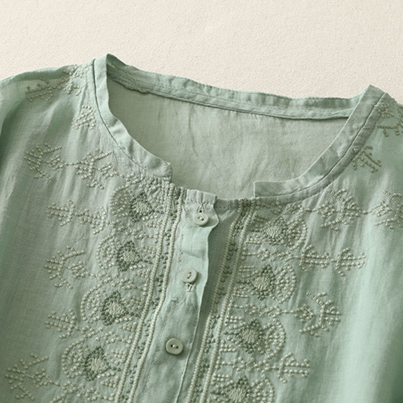 Buddha Stones Chemise d'été à manches courtes et col rond en polyester pour femme - image 11