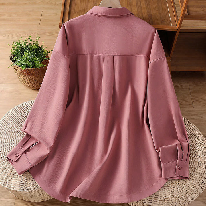 Buddha Stones Chemise en coton à manches longues et col uni pour femme, avec poches, idéale pour le printemps - image 2