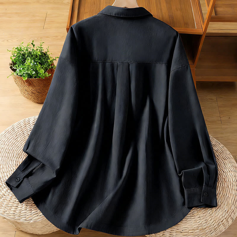 Buddha Stones Chemise en coton à manches longues et col uni pour femme, avec poches, idéale pour le printemps - image 11