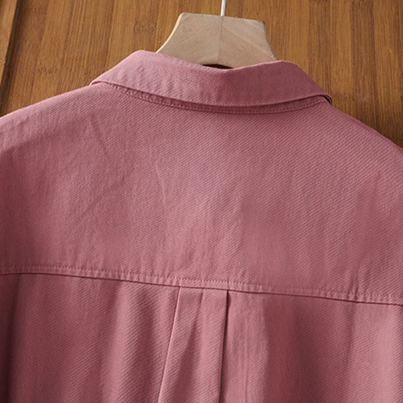 Buddha Stones Chemise en coton à manches longues et col uni pour femme, avec poches, idéale pour le printemps - image 8