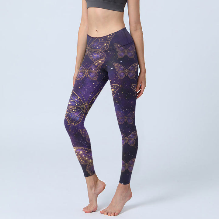 Buddha Stones Leggings de sport pour femme, imprimé papillons, style romantique - Indigo - US18，UK/AU22，EU50 (4XL) - image 0