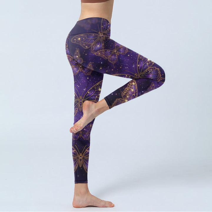 Buddha Stones Leggings de sport pour femme, imprimé papillons, style romantique - image 3