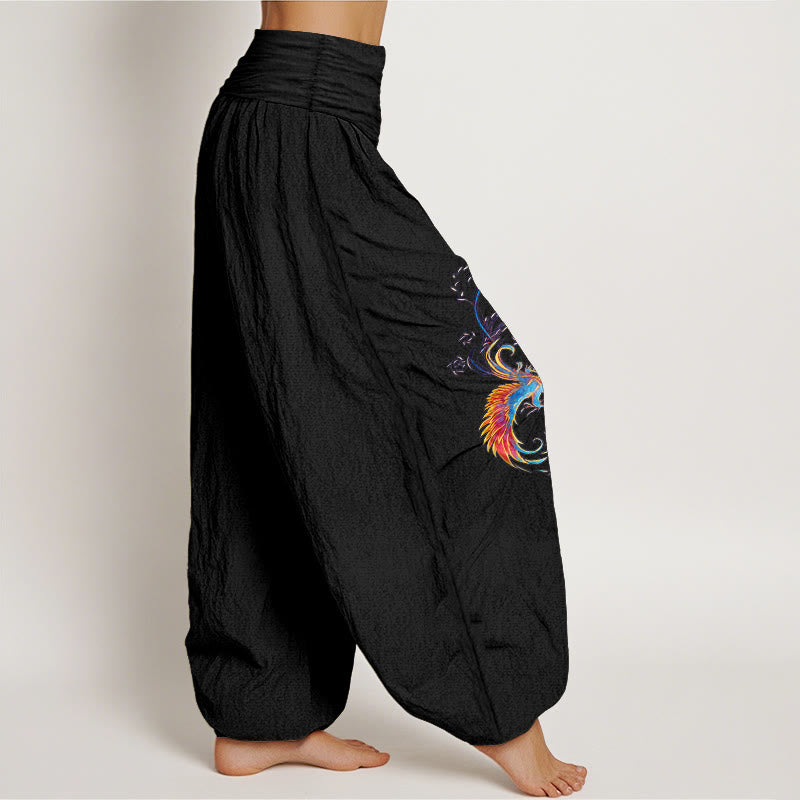 Buddha Stones Pantalon harem pour femme en pur coton, motif phénix magnifique, taille élastique - image 2