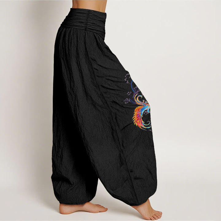 Buddha Stones Pantalon harem pour femme en pur coton, motif phénix magnifique, taille élastique - image 2