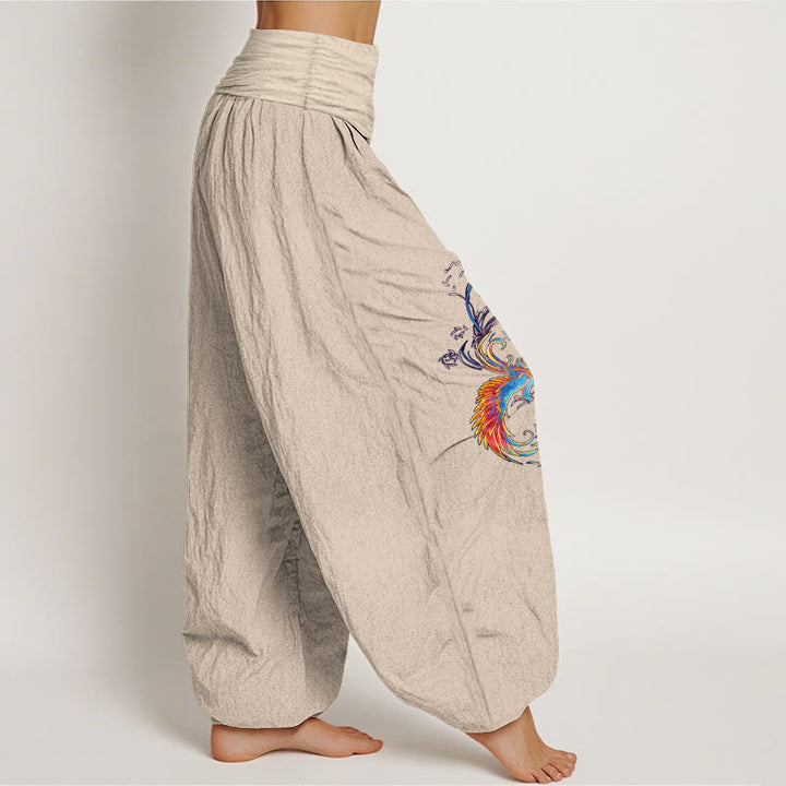 Buddha Stones Pantalon harem pour femme en pur coton, motif phénix magnifique, taille élastique - image 13