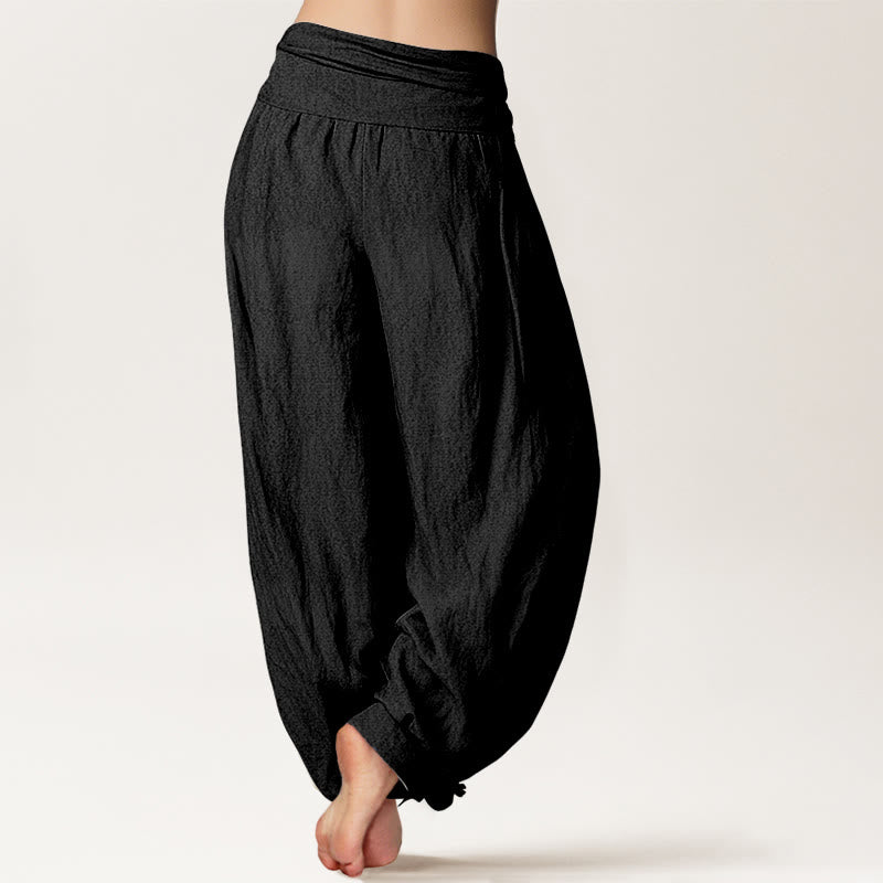 Buddha Stones Pantalon harem femme en pur coton à taille élastique, motif géométrique soleil et lune. - image 1