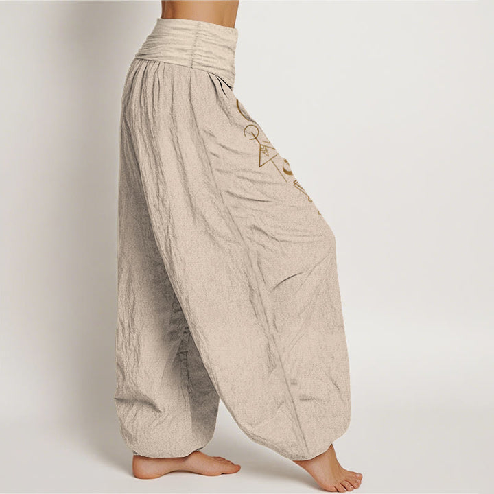 Buddha Stones Pantalon harem femme en pur coton à taille élastique, motif géométrique soleil et lune. - image 13