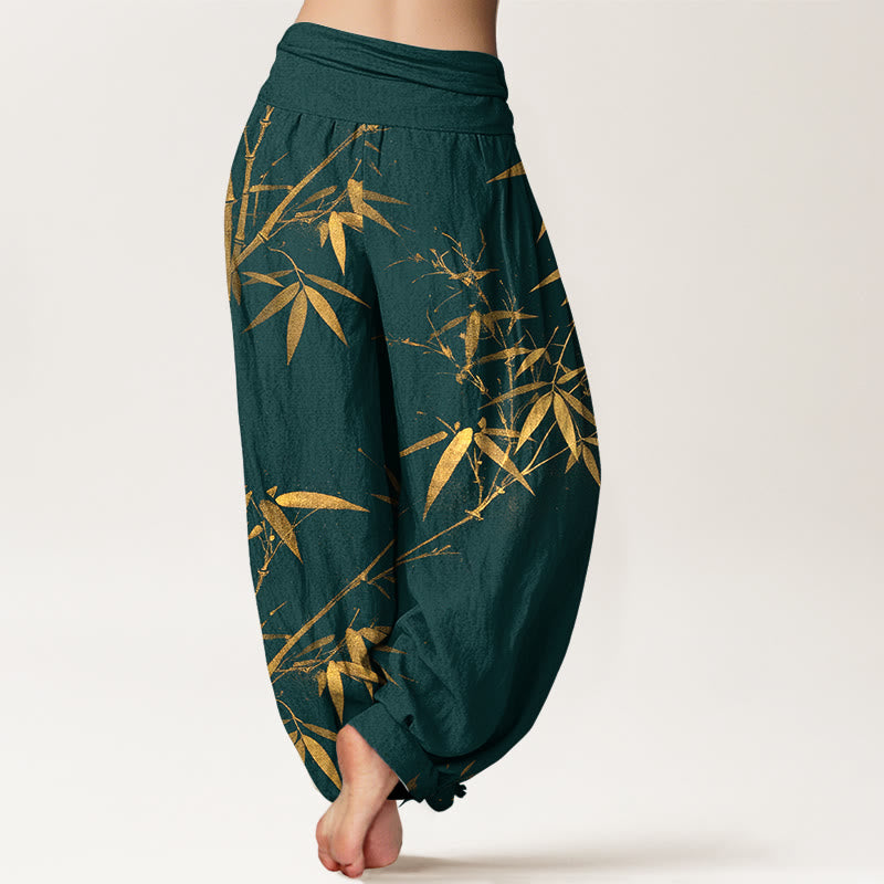 Buddha Stones Pantalon harem pour femme en pur coton, motif bambou classique, taille élastique - image 1